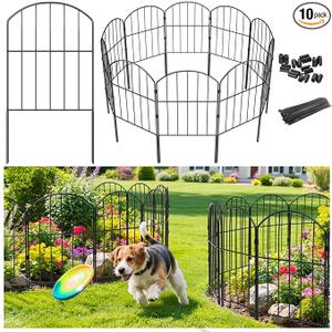 Decorative Garden Fence Outdoor, Total 10.5ft (L) x 24in (H), Rustproof Metal Landscape Barrier Fence, Black Fence for Yard, Patio Lawn, 10 Panels