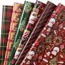 RUSPEPA Christmas Wrapping Paper Sheets, Vintage Santa Claus, Christmas Tree, Gift Boxe, Bow, Plaid and Stripe Design Gift Wrap for Xmas, Holiday, Birthday, 6 Folded Sheets, 19.68 X 27.5 Inch (Red and Green)