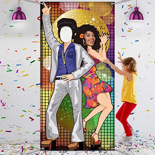 Blulu Disco Party Decoration 70s Dance Backdrop Large Disco Door Banner Photo Prop for Hippie Theme Party Supplies, with Ropes
