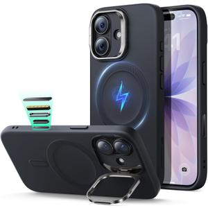 ESR Silicone Case for iPhone 17, Built-in Camera Stash Stand Compatible with MagSafe, Military-Grade Drop Protection Magnetic Phone Case for iPhone 17, Cloud Series, Black