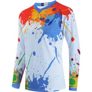 Mountain Bike Jersey Women, Ladies Dirt Bicycle Shirt for Motorcycle Motocross BMX Moto Mx Riding Workout Offroad (Colorful Paint)