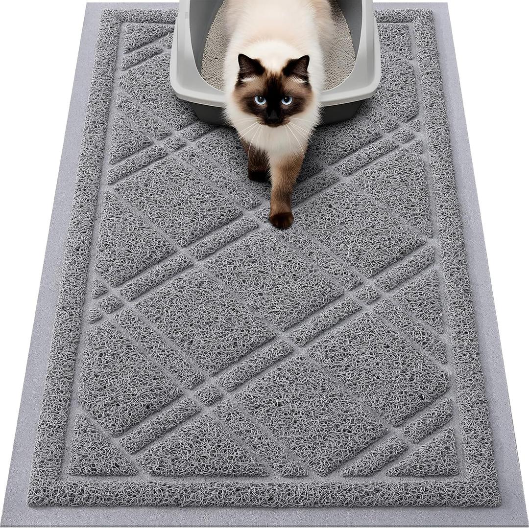 Smiry Cat Litter Box Mat 30x17, Non-Slip Water Resistant Litter Trapping Mat, Easy Clean Less Waste and Urine-Locking Cat Carpet for Indoor, Grey