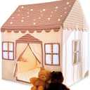 Large Cotton Tent for Kids - 50"x43"x63" Indoor Playhouse with Wooden Frame & Battery Lights, Kids Tent with Carry Bag, 3 Windows & 2 Pockets, CPSC Certified Play House for Girls and Boys