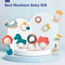 hahaland Baby Toys 0-6 Months - Baby Rattles Teething Toys 3-6 Months, Newborn Infant Toys 6-12 Months, Teether Grasping Shaker Toy Baby Gifts 6 5 4 3 Month Old Must Haves Montessori Rattle for Babies