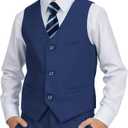Boys Suit Kids Formal Easter Outfit Wedding Ring Bearer Suits for Boys Dress Vest Pants Set with Shirt and Tie (8, Navy Blue)