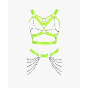 Women's Body Harness Bra Punk Garter Belt Elastic Adjustable Metal Chain Bra Dance Carnival Gothic Costume Accessories