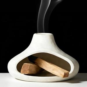 Ceramic Palo Santo Holder with Mini Chimney, Ash Catcher Incense Holder for Palo Santo Sticks, Sage Bundles, Incense Cones, Fireplace Style Smudge Bowl for Meditation, Yoga Home Decor(White)