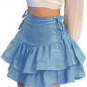 XKBHYD Womens Ruffle Tie Close Skirts Black Mini Skirt High Waist Goth Punk Skirt Girls Pleated Skirt Summer Size XL