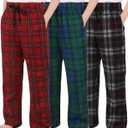 IHU 3 Pack Boys Pajama Pants Kids Micro Fleece Pj Bottoms Sleepwear Plaid Lounge Pant with Drawstring Pockets Boy Clothes (12-14 Years, Gray Plaid, Red Plaid, Blue Plaid)