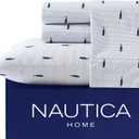 Nautica - Queen Bed Sheets, Cotton Percale Bedding with Matching Pillowcases, Fully Elasticized, Oeko-Tex Certified (Whale Stripe Blue)