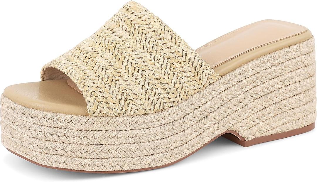 Erocalli Women's Espadrilles Platform Sandals Wedges Slides Sandals Open Toe Fashion Summer Outdoor Beach Sandals, Size 10