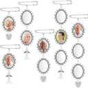 Hicarer 110 Pcs Wedding Bouquet Photo Charms Memory Charms Oval Frame Memorial Picture DIY Pin Brooch with 1.18 x 1.57 in Oval Glass Cabochon Pendants Bulk for Wedding Gift Party Bridal Shower