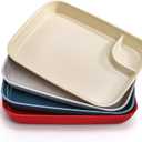 Jucoan 8 Pack Plastic Chip and Dip Serving Plates, 9.75 x 7.25 Inch Dumpling Plate with Sauce Compartment for Tacos, Fries, Sushi, Charcuterie Board, Party Snack, Microwave Dishwasher Safe