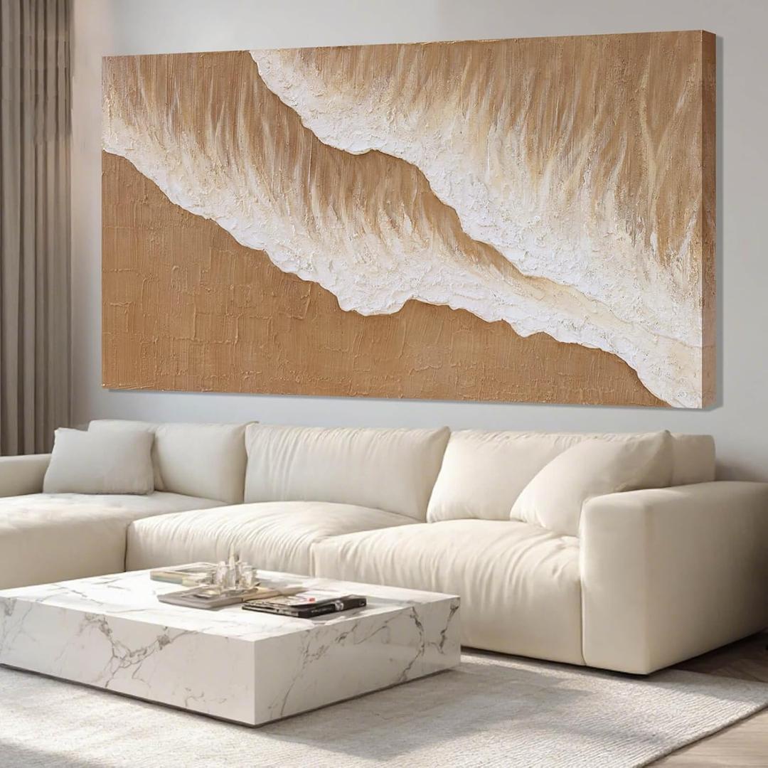 ZENPEE Large Abstract Wall Art, Brown Modern Wall Decor, Beach Canvas Wall Art for Living Room or Office, Room Posters, 29" x 58"
