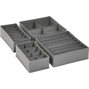 Amazon Basics Dresser Drawer Storage Organizer for Undergarments, Set of 4, Gray | Set of 4