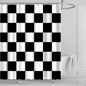 72x72 Inches Black and White Checkered Shower Curtain Cute Retro Checkerboard Vintage Aesthetic Theme Children Baby Shower Bathroom Decorations Polyester Fabric Bathtub Supplies