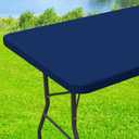 Spandex 6 Foot Rectangle Table Cloth, Elastic Fitted Tablecloths for Picnic, Stretch Washable Patio Table Cover for Outdoor, Camping, Banquet and Parties (Navy, 30"x72")