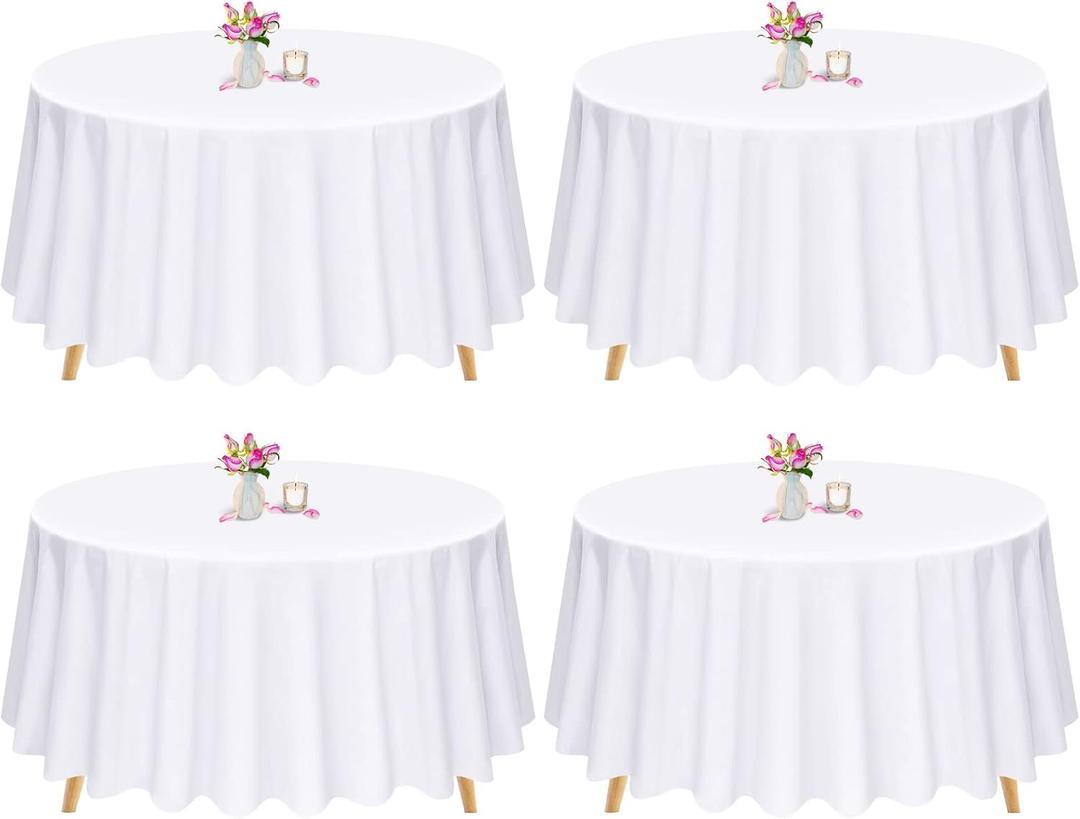 Pesonlook 4 Pack White Round Tablecloth 90 Inch, Polyester Table Cloth for Round Tables, Washable Table Cloth Stain and Wrinkle Resistant Decorative Table Cover for Wedding Party Dining Banquet