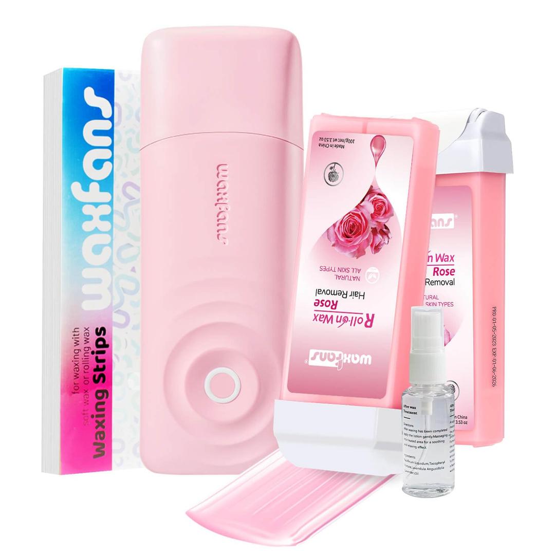 Roll on Wax Kit, Smart Wax Roller Kit with Automatic Cooling System, No Burns, Safe and Easy Waxing Kit for Women and Man at Home, 2 Waxing Cartridges & 50 Waxing Strips Included. (Coral Pink)