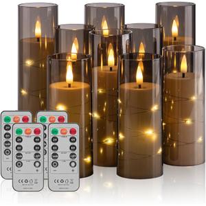 18 Pack Flameless Battery Operated LED Candles with Remote and Timer, Flickering Candles with Embedded Star String for Romantic Ambiance and Home Decoration, Stable Acrylic Shell (Grey)