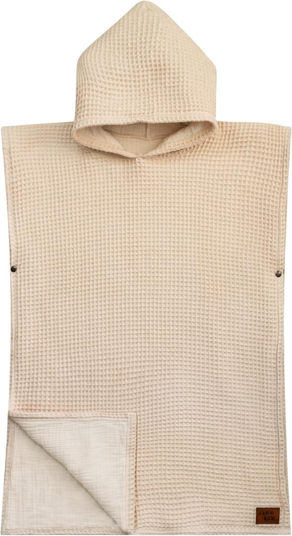 Jade&Kai Hooded Towel for Kids | Snaps into a Poncho | Organic Cotton Waffle | Lightweight and Absorbent | Bath, Beach, and Pool | Multiple Colors | (Large (6-10 Yrs), Cloud)