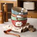 Ceramic Soup Bowls for Kitchen, 28oz Flower Bowls Set of 4, Suitable for Breakfast, Lunch, Dinner, Ideal for Ramen, Cereal, Pasta, Grains, Salads, Gifts, Kitchen Decoration