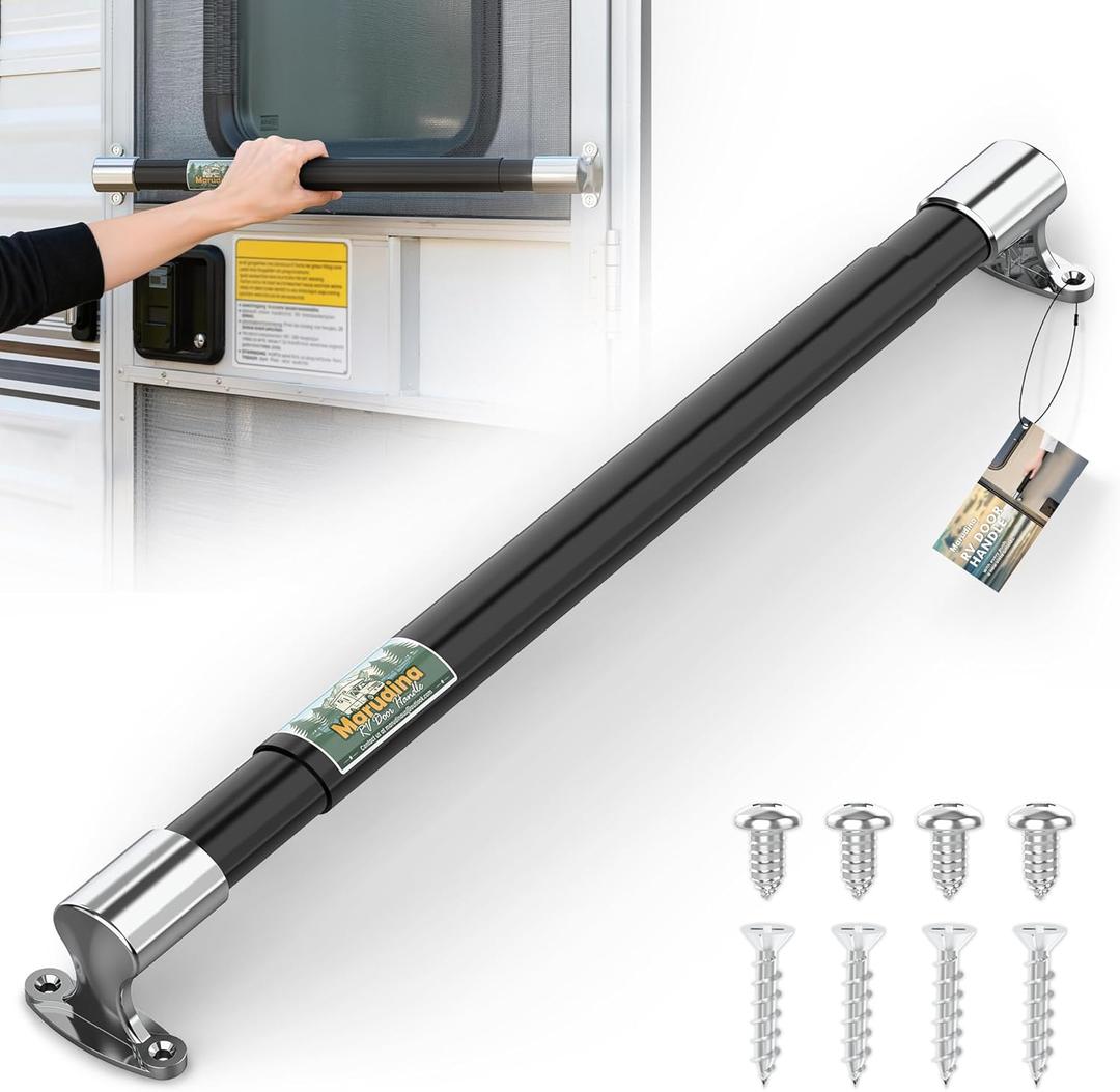 Marudina RV Screen Door Handle Grab Bar,Adjustable 21.7"-33",Heavy Duty Aluminum RV Door Handle with Extra Wide Grip for Camper,Travel Trailer,Motorhome (Black)