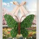20 Inch Butterfly Shaped Wreath with Bow Greenery Spring Artificial Wreaths Farmhouse Door Sign for Indoor and Outdoor Porch Front Door Wall Window Mantels Fireplace Wedding Decor Gift