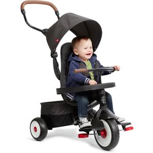 Radio Flyer City 4-in-1 Stroll 'N Trike, Black, for Riders 1-5 Years Old, 4 Riding Modes, 3 Point Harness with Comfort Pad, Parent Controlled Steering, Rear Storage, Stroller Tricycle for Toddlers