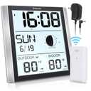 Geevon Atomic Wall Clock with Backlight, Auto-Set Digital Atomic Clock with Indoor Outdoor Temperature,Calendar,Moon Phase for Home Office Elderly(1 Wireless Outdoor Sensor)