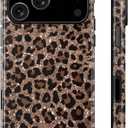 For iPhone 17 Pro Case,Luxury Sparkle Leopard Print Pattern Vintage Cheetah Design,Dual Layer Soft TPU Hard PC Bumper Case,Protective Phone Cover for Women Girls-Brown Leopard Print