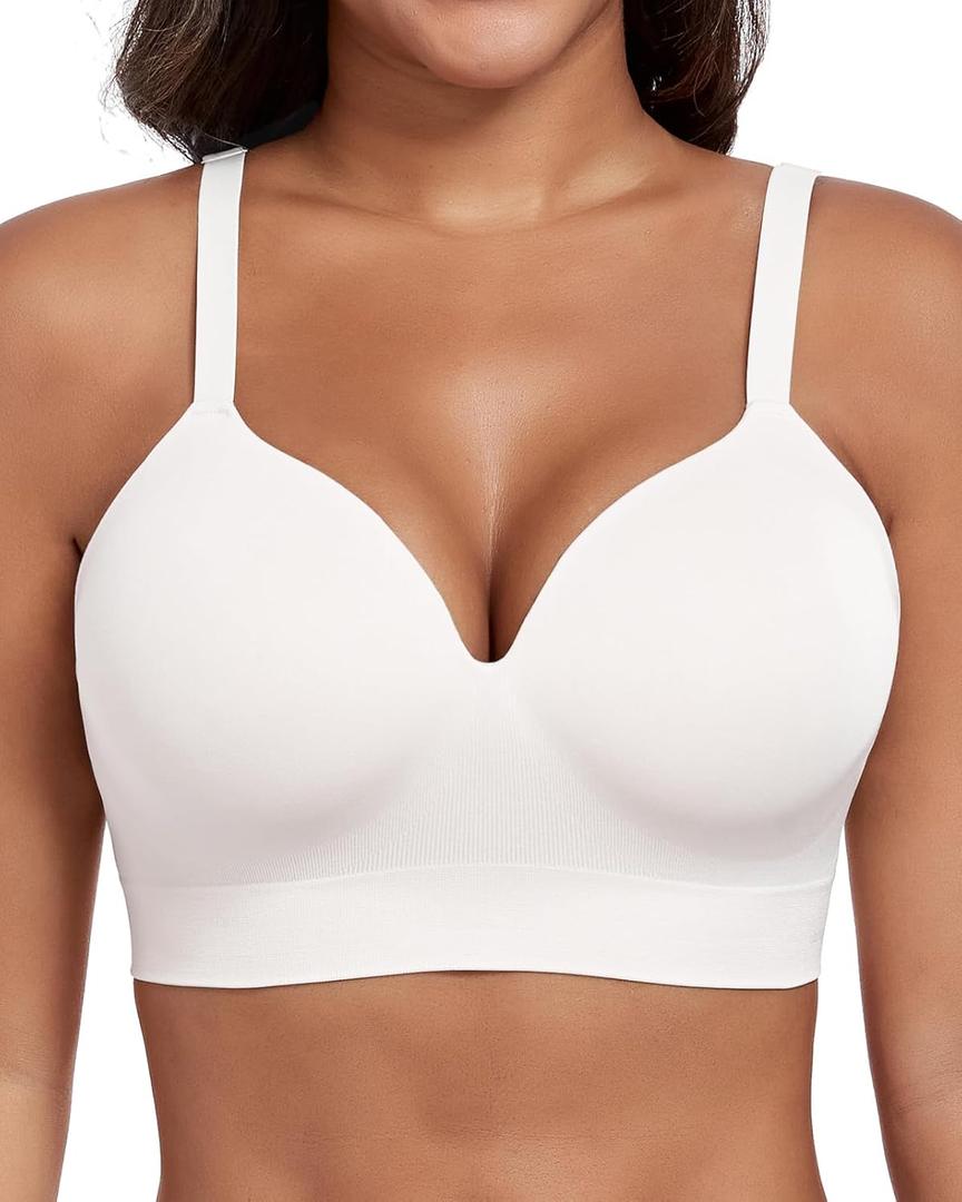 Ubras Push Up Wireless Bra Supportive Seamless Bra Shaping Bra for Big Breast Plus Size (Medium, White)