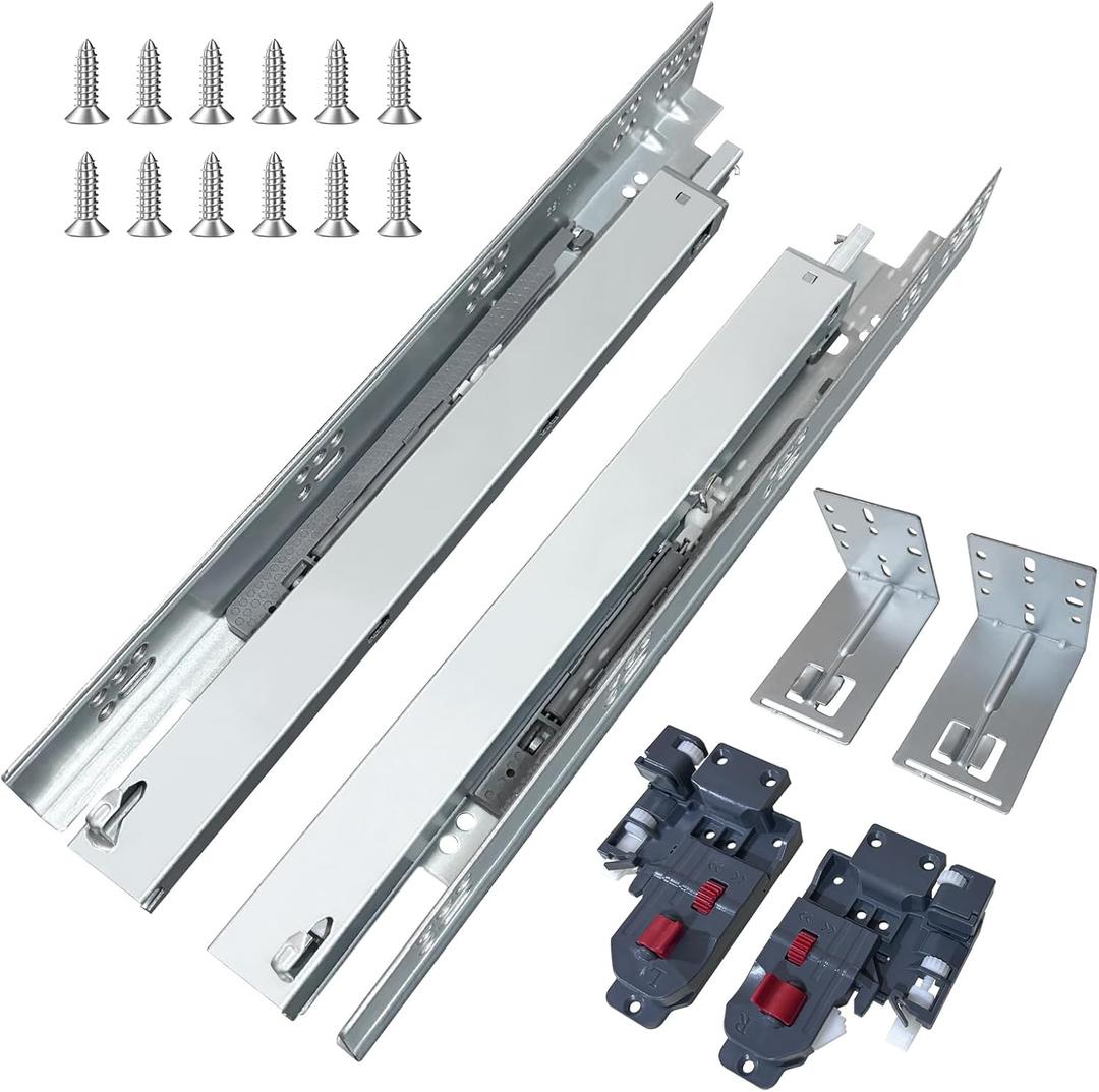 4 Pair 21 Inch Undermount Soft Close Drawer Slides Full Extension Concealed Bottom Mount Drawer Slides with 3D Adjustable Lock Device and Rear Mounting Brackets, 100 LB Capacity