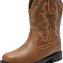 DREAM PAIRS Toddler Boys Girl Cowboy Cowgirl Boots,Brown,11 Little Kid | Western Square Toe Horse Riding Mid Calf Pull Tab Slip on Shoes for Little Kids