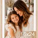 Solid Wood 16x24 Picture Frame Beaded Frame with 14x20 Mat, Rustic Vintage 16 by 24 Photo Frame Matted with Plexiglass for Wall Display, Rustic White