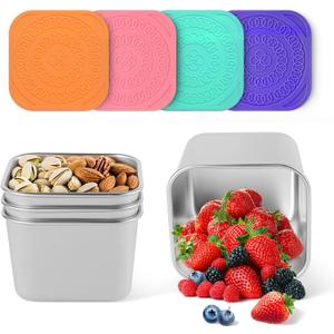 4Pack 6oz Reusable Stainless Steel Snack Containers for Kids, Easy Open Leak Proof Metal Small Toddler Snack Containers with Silicone Lids, Stackable Metal Toddler Lunch Box for Daycare School Travel