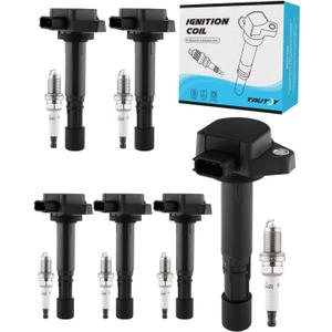 Set Of 6 UF400 Ignition Coil Pack & Iridium Spark Plugs (3.5L 3.7L) 1999-2011 For Acura CL EL MDX RL TL, For Honda Civic Pilot Odyssey Ridgeline, For Saturn Vue, Replace # 5C1013