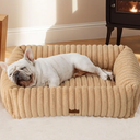 Bedsure Washable Dog Bed for Medium Dogs - Cute Furry Puppy Beds, Rectangle Orthopedic Corduroy Fleece Pet Beds with Removable Zipper Cover, 30x24x8inches, Sandy Tan