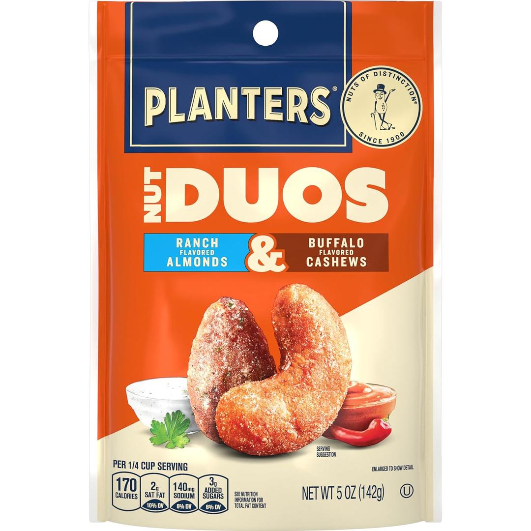 PLANTERS Nut Duos, Flavored Nuts, Ranch Almonds & Buffalo Cashews 5oz (EXP 10/25/26)