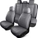 HChengkikz Leather Car Seat Covers, Waterproof Horizontal Stripes Front and Rear Car Seat Cover, Breathable Automotive Seat Covers for Sedan SUV Pick-up Truck (5 PCS Full Set, Grey)