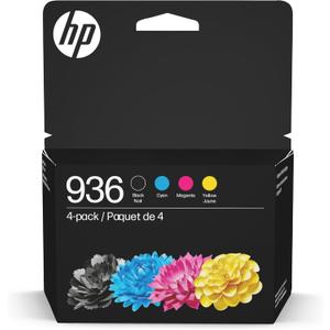 HP 936 Black, Cyan, Magenta, Yellow Ink Cartridges Printers (4-Pack) | Works with OfficeJet 9120, OfficeJet Pro 9110, 9120, 9130, Wide Format 9730 | Eligible for Instant Ink | 6C3Z5LN