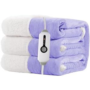 RALYSUN Electric Heated Blanket Throw Size 50"x60" - Dual-Sided with Microplush & Sherpa Fabric, 4 Heat Settings & 3 Hours Auto Off, Machine Washable - Light Purple