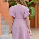 GORLYA Girl's Flutter Sleeve Stretchy A-Line Swing Flared Skater Party Dress with Pockets for 4-12 Years Kids (Pink)