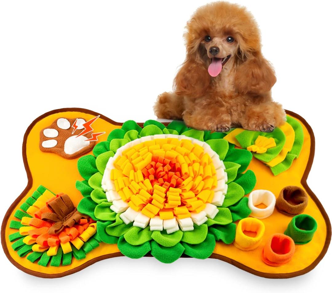 Snuffle Mat for Dogs, Pet Snuffle Mat for Small and Medium Dogs, Interactive Sniff Mat Feeding Mat for Puppies, Slow Feeder Dog Treat Mat for Training and Stress Relief (Bone Shape) (Orange, 17 x 25 inches)