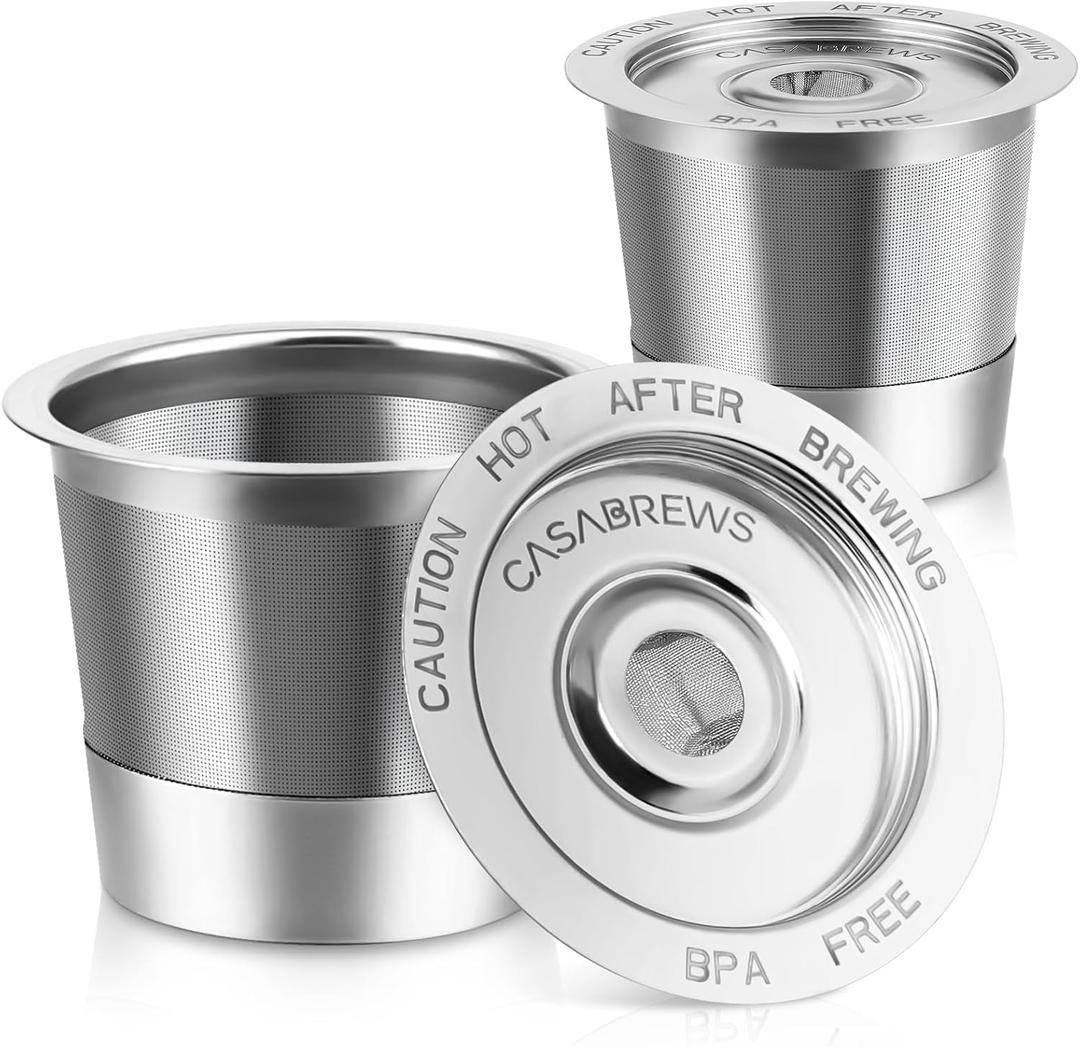 CASABREWS CASKF02 Reusable K Cup Filters, 2 Pack Stainless Steel Refillable Coffee Pods for Keurig 1.0 Brewers, Universal Fit, Eco-Friendly & BPA-Free (Silver)