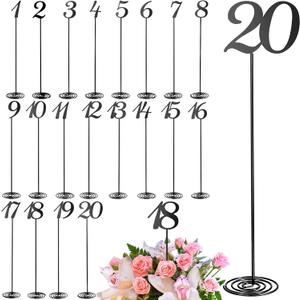 Therwen 20 Pcs Metal Table Numbers 1-20 Table Numbers for Wedding Reception 12 Inch Stainless Steel Party Desk Figure with Sturdy Holder Base for Banquet Wedding Party Event Catering(Black)