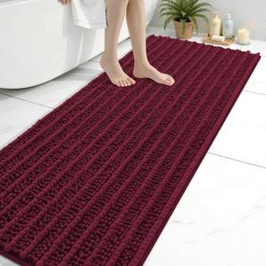 Arotive Luxury Bathroom Rugs 70x24, Extra Soft Thick Absorbent Shaggy Chenille Bath Rugs, Non-Slip Machine Wash Dry, Bath Mats for Bathroom Floor, Tub and Shower, Home Decor Accessories, Burgundy