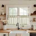 jinchan Linen Pinch Pleated Kitchen Curtains 24 Inch 2 Panels, Natural Linen Tier Curtains Back Tab Farmhouse Cafe, Light Filtering Small Window Drapes for Bathroom Laundry Room Oat