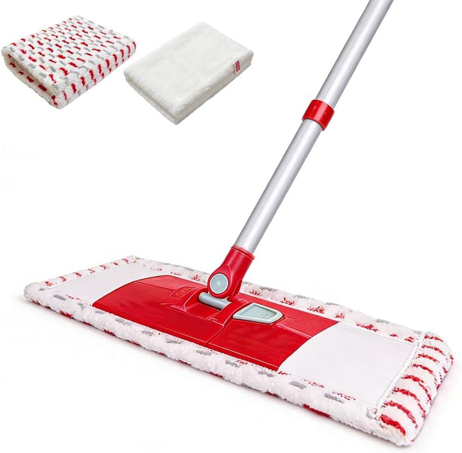 Microfiber Flat Mop for Floor Cleaning, 360° Rotating Hardwood Mop with 2 Reusable Washable Pads, Wet Dry Dust Mop with Coated Iron Handle, Lazy Cleaning Tool for Baseboard Wall Wood Tile Floors
