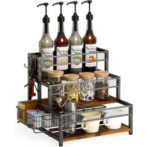LOTEYIKE 3 Tier Coffee Syrup Rack Organizer, 12 Water Bottles Holder Stand Bottle Cabinet Storage, Bottle Rack Countertop Storage Rack Coffee Bar Cabinet for Kitchen